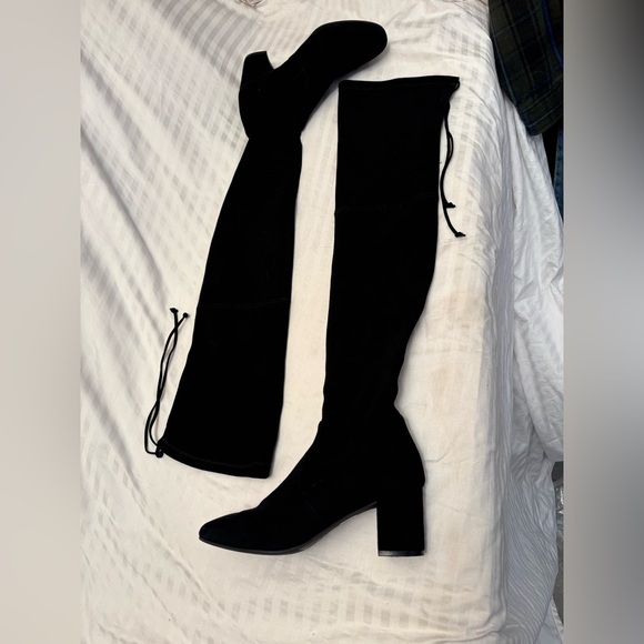 Stuart Weitzman Boots Over the Knee Tieland Black Suede 3" Heel Size 8.5 B - Picture 7 of 13
